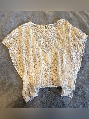 Charming Charlie White Floral Lace Overlay Top